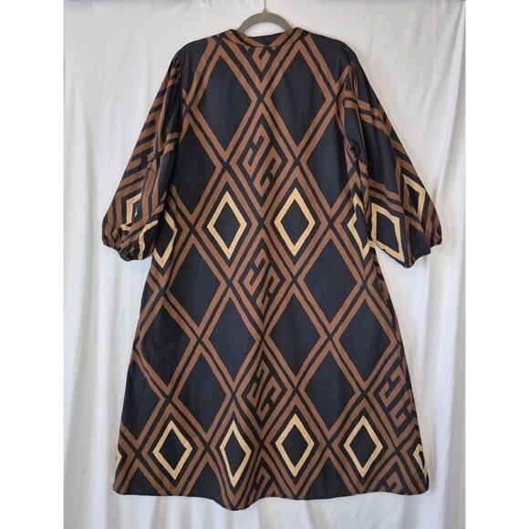 Anthropologie Porridge Womens Brown Black Geometric Mireil Midi Dress XL - Picture 7 of 7